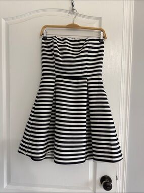 Sans Souci Black and White Striped Fit-and-Flare Dress